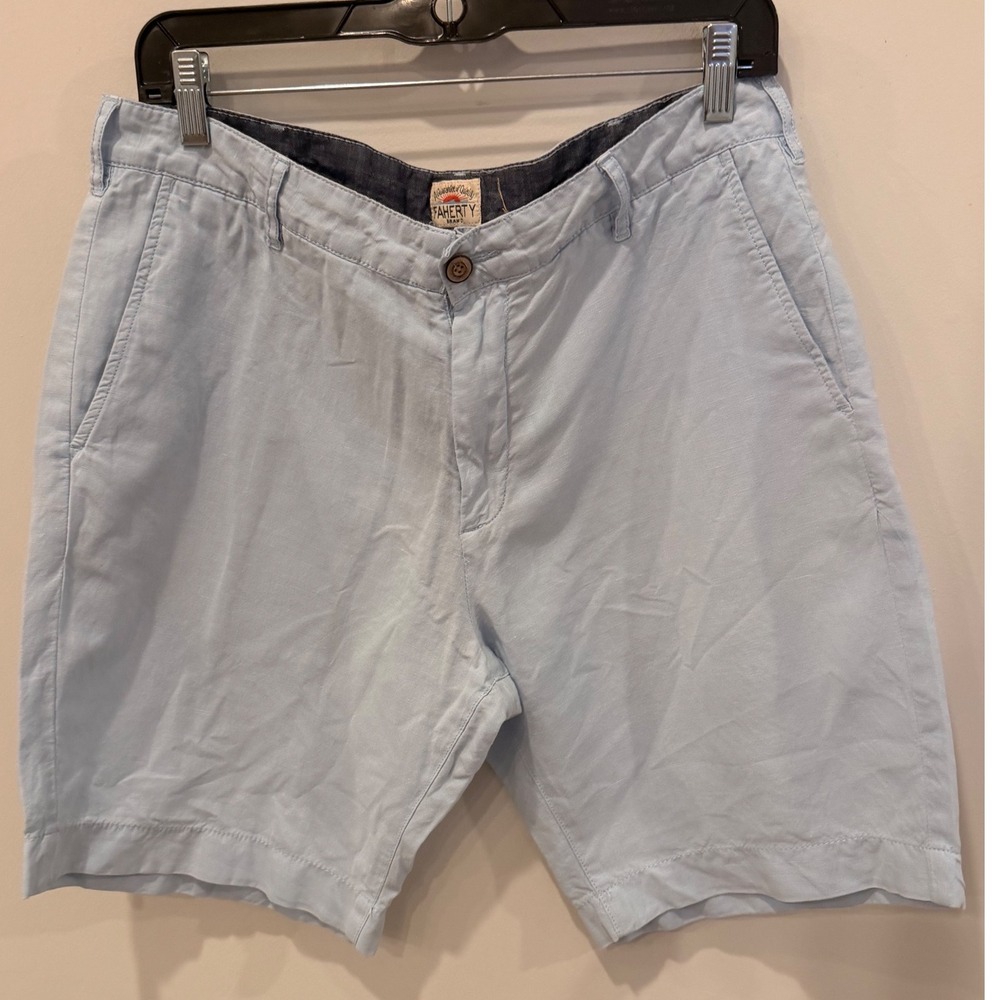 Faherty Brand Mens Light Blue Linen Cotton Blend Shorts Size 33 MBC0007LBL